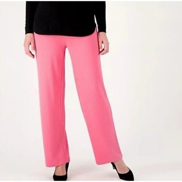Isaac Mizrahi Live Ribbed Pull On Wide Leg Pants Size XL Pink A572763 - Picture 1 of 3